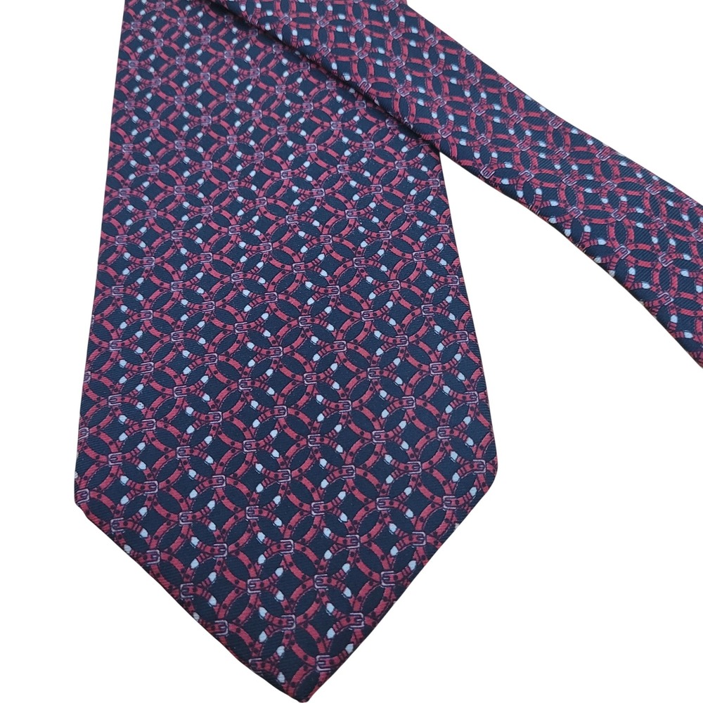 Bert Pulitzer Collectors Edition Mens Silk Tie Red Navy Belt Buckle Pattern USA
